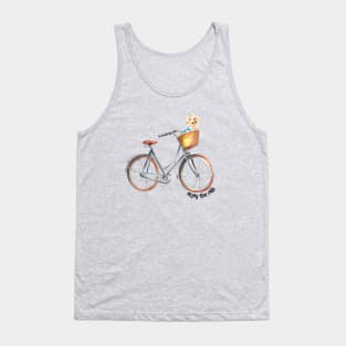 Cute Yorkshire Terrier Yorkie in Bicycle Basket Watercolor Tank Top